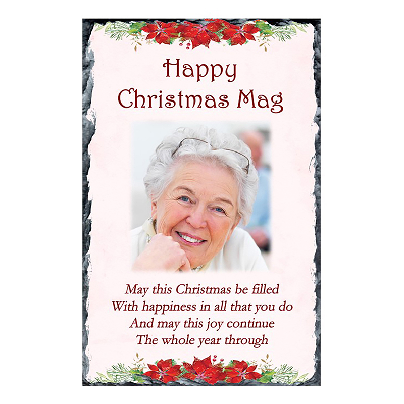 Personalsied Christmas Slate Gift - Poinsettia Border & Photo